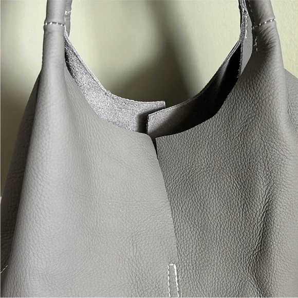 NWOT Gray Leather Tote Bag - Picture 3 of 12
